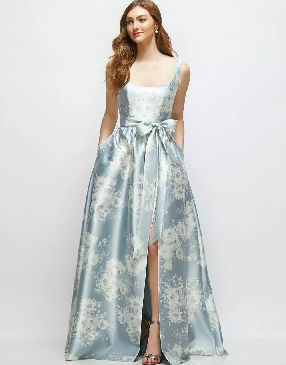 Dessy Collection Floral Satin Twill Gown Seraphina Blue Size 16 NWT Dress 3176GP